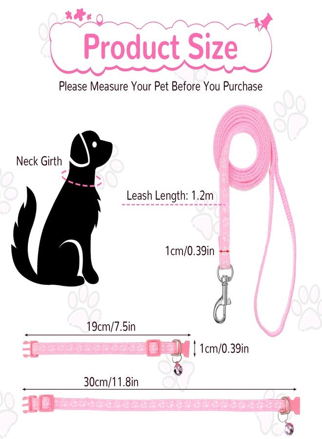 Guduling 3pcs Puppy Collar and Leash Set with Bell, Adjustable Collar and Leash for Small Dogs, Paw Print Collars for Puppy Small Dogs & Tiny Kitten (Purple, Pink, Blue) - Image 3